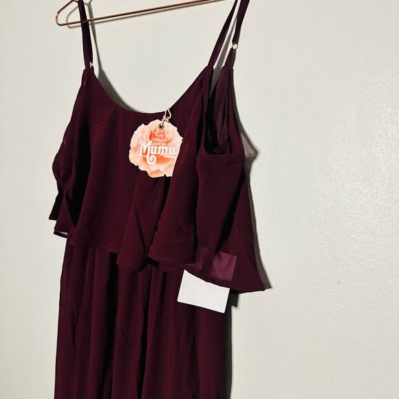 NWT Show Me Your Mumu Caitlin Ruffle Merlot Chiffon Maxi Dress Size Small - Picture 4 of 11